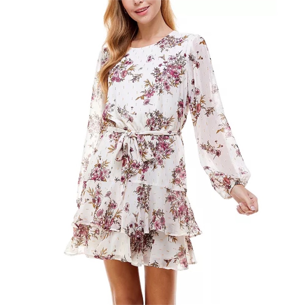 NEW CITY STUDIO JUNIORS FLORAL BELTED TIERED DRESS SIZE XXL